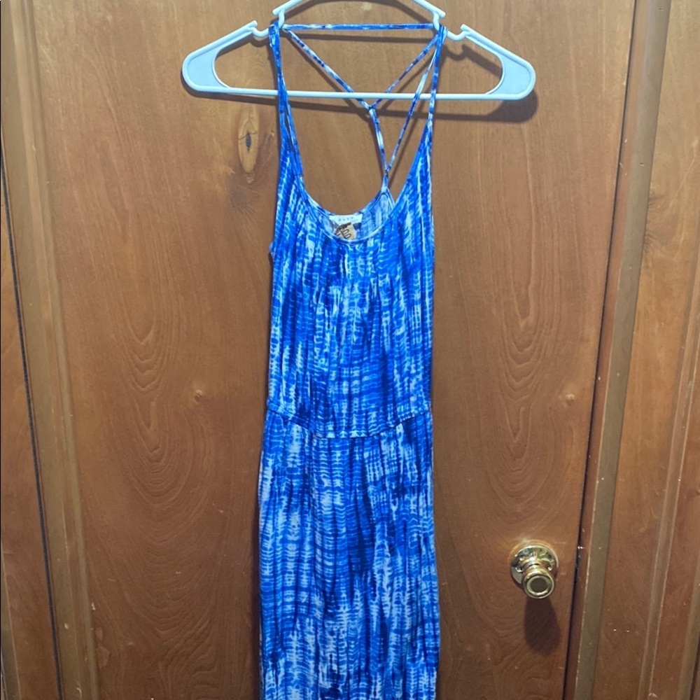 Soft Joie Blue Tie-Dye Small Maxi Dress with Long Slit Resort Coquette Whimsical